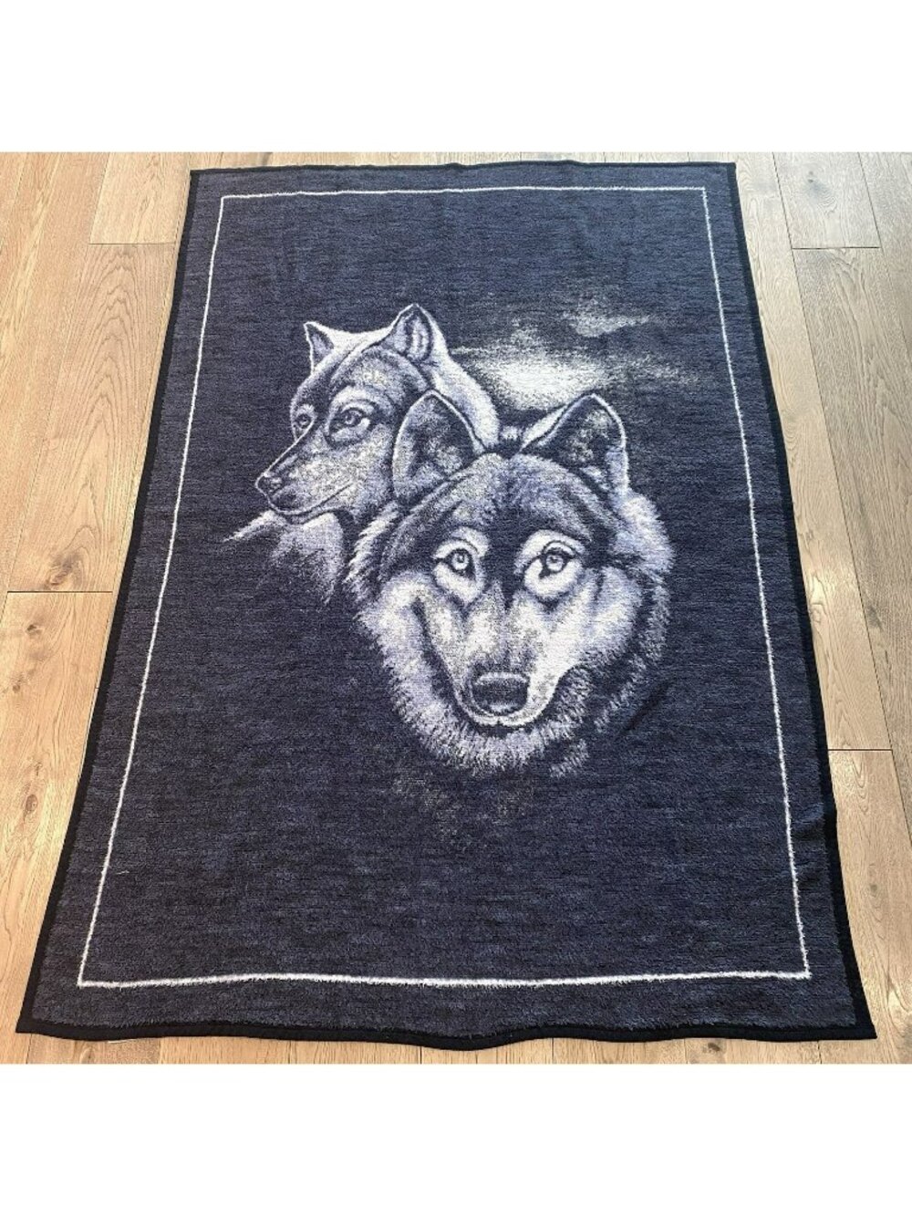 Vintage Biederlack Wolf Graphic Reversible Blanket Acrylic Gray 75L x 51W